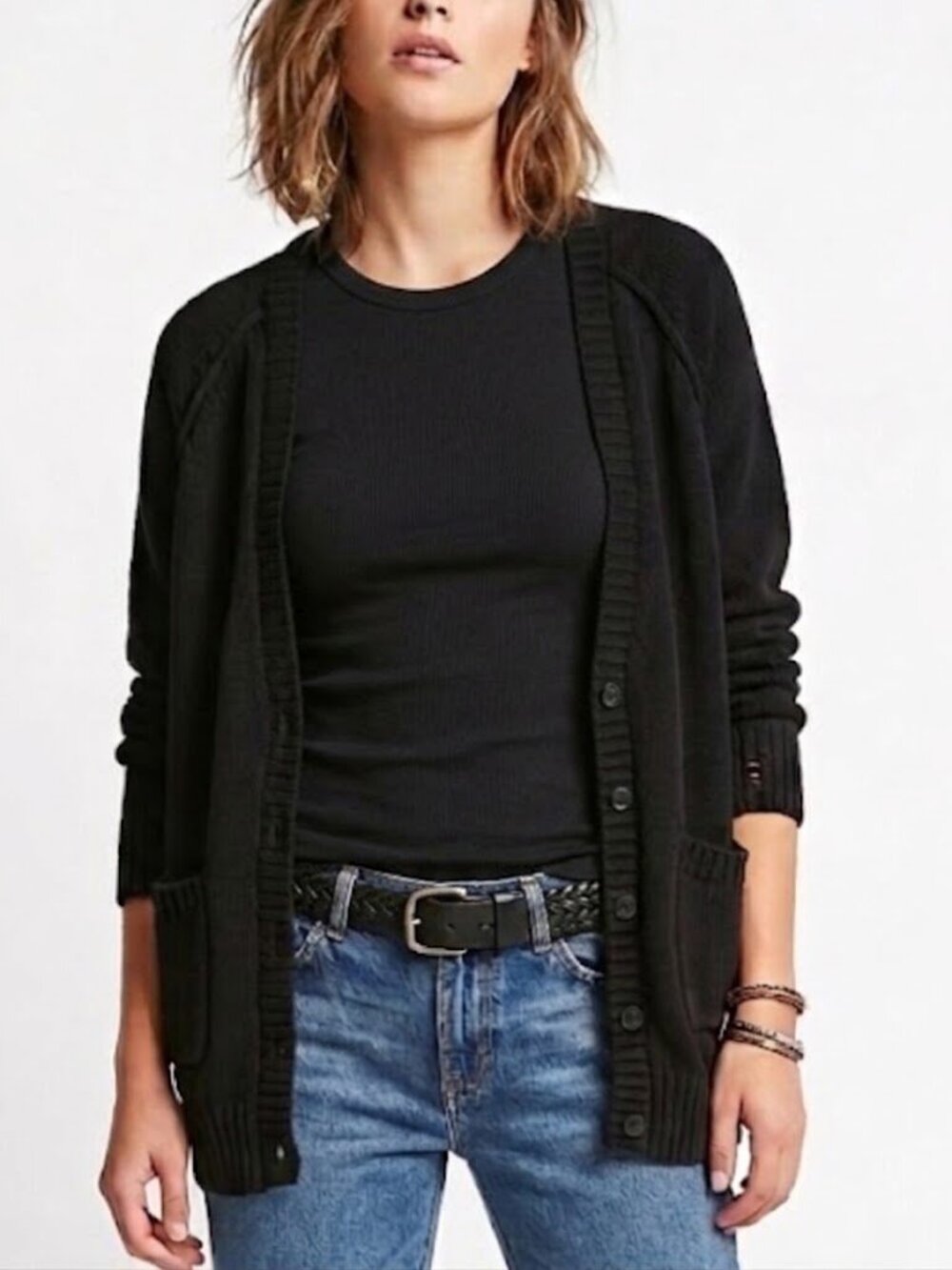 BDG Urban Outfitters Black Distressed Grunge V-Neck Cardigan Sweater Size S